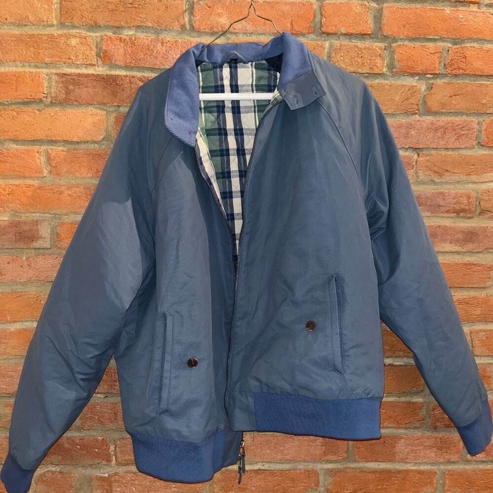 Bonobos Slate Blue Bomber Jacket with Plaid Interior